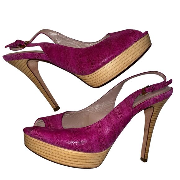 Cole Haan Air Talia Pink Snakeskin Peep Toe Slingback Heels Size 7.5B - Picture 3 of 8